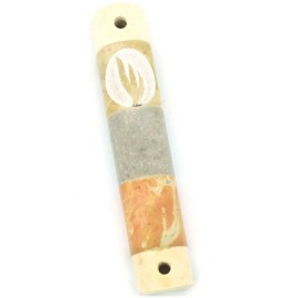Striped Marble Mezuzah with Encircled Shin - Orange and Grey - Small