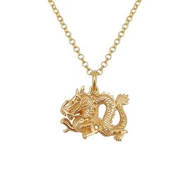Kiara Jewellery - Gold-Plated 925 Sterling Silver - Chinese New Year Dragon Pendant - On 46 cm Italian Diamond-Coated Silver Chain, Sterling Silver Gold