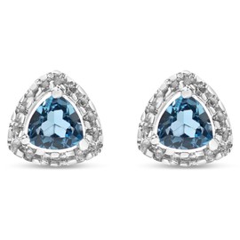 925 Sterling Silver Trillion Cut Swiss Blue Topaz Stud Earrings – 1.20 Cttw (5mm), Natural Gemstone Birthstone Jewelry for Women