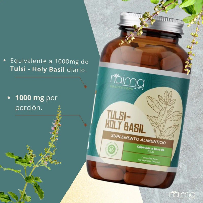 Tulsi Adaptógeno 120 Cápsulas Suplemento Natural Vegano