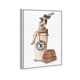The Oliver Gal Artist Co. Fashion and Glam Framed Wall Art Canvas Prints 'Cafe au Lait Paris Dark' Travel Essentials Home Décor, 10" x 15", Brown, White