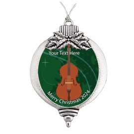 Upright Double Bass Christmas Ornament Snowman Snowflake or Bulb Choose Your Text (Bulb)