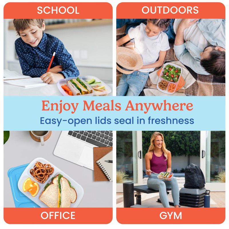 Bentgo Easyboxes - Original Stackable Lunch Boxes - Reusable 3-Compartment
