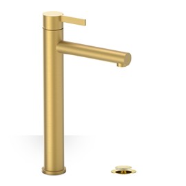 Phiestina Brushed Gold One Hole High Bathroom Vessel Sink Faucet, Single Hole Single Handle Tall Bathroom Faucet, with Pop Up Drain and Water Supply Line,FH01-BG-V