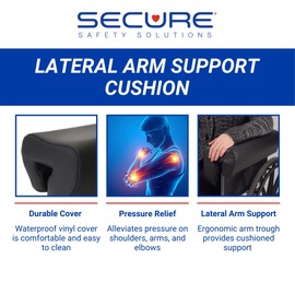 Secure Safety Solutions Wheelchair Armrest Lateral Support Cushion - High Density Foam Arm Trough, Stabilizing Positioning Pad, Pressure Relief, Durable Waterproof Vinyl, Left or Right Universal Fit