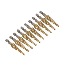 Spiral Step Drill, 0.2 - 0.5 inches (4 - 12 mm), Set of 10, Titanium Coated HSS Steel, Bamboo Shot, Spiral Drill Bit, For Stainless Steel, For Ironworking, 1.3 inches (32 mm), 1.4 inches (35 mm), Hex Shaft, 4 Blades, Blue, Oil, Aluminum, Impact Wrench, I