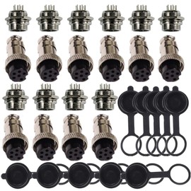 Lsgoodcare 10Pairs 16mm 6 Pin Aviation Connector Plug Female Male 5A with 10Pcs Aviation Caps, GX16-6Pin Metal Aviations Wire Socket