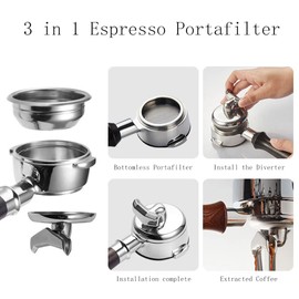 Espresso Portafilter 58mm for E61, 3 in 1 58mm Bottomless Naked Portafilter Double Spout Single Nozzle Coffee Portafilter Stainless Steel (A black rosewood)