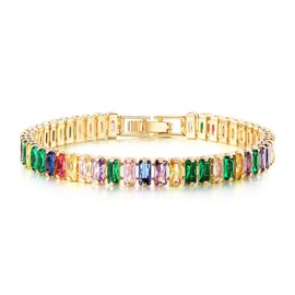 CiNily Tennis Bracelets for Women Rainbow Cubic Zirconia Bracelet 14K Yellow Gold Plated Hypoallergenic Slider Bracelet Jewelry