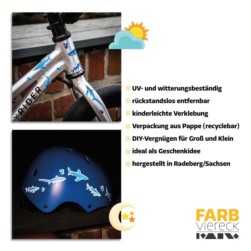 Farbviereck© Shark Reflex Bicycle Sticker Bicycle Reflectors 25 Stickers Sea