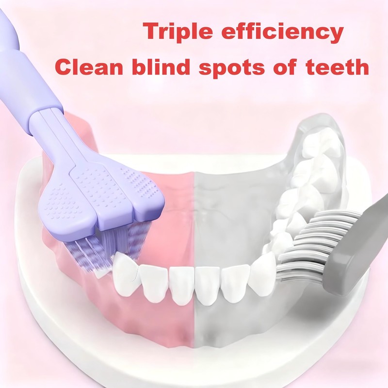 Mluyeri 3-Sided Toothbrush Set, 7.4 Inch, 360 Degree Cleaning, 3
