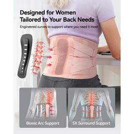 YIMED Back Brace for Lower Back Pain Women, Adjustable Lumbar Support Brace for Pain Relief - Breathable Waist Belt Lumbar Support Belt for Herniated Disc, Sciatica, Scoliosis - Pink, XXL