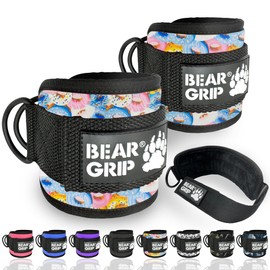 BEAR GRIP - Foot Straps for Cable - Strong Clasp, Double Stainless Steel D-Ring, Adjustable Neoprene with Fur - Premium Ankle Restraints for Abdomen, Buttocks and Leg Training (Donut - Pair)