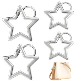 4 PACK Silver Star Shaped Stainless Steel Keychain Clip, Spring Buckle, Carabiner Snap Hook, Holder Carabiner Clip for Keys and Wallet