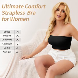 JOYSHAPER Strapless Bras for Women Seamless Bandeau Bra Strapless Wireless Comfy Tube Top Strapless Shaper Black S