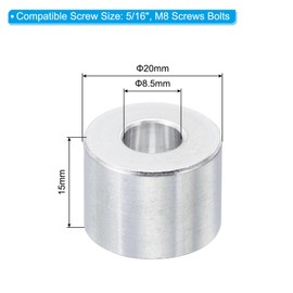 PATIKIL M8 Aluminum Spacers, 5Pcs Metal Spacer Aluminum 8.5mm ID x 20mm OD x 15mm L Aluminum Spacer Screw Standoff Round for 5/16" or M8 Screw Bolts