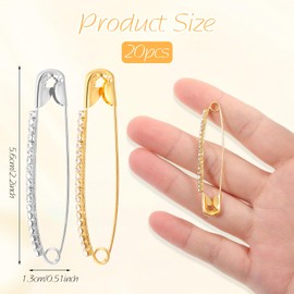 Ymapinc 20 Pcs Rhinestone Safety Pin Brooch, Hat Sliver Clips for Women Men Elegant Jewelry Gold Brooches Scarf Sweather Suit Dress Decor Dating Shopping