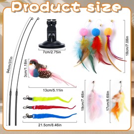 LDBKLGHJ Cat Feather Toys, 9 PCS Cat Toys with1 Double-Ended Suction Cup, Detachable 2PCS Cat Wand Toys, Interactive Cat Toy for Indoor Cats Kitten Play Exercise