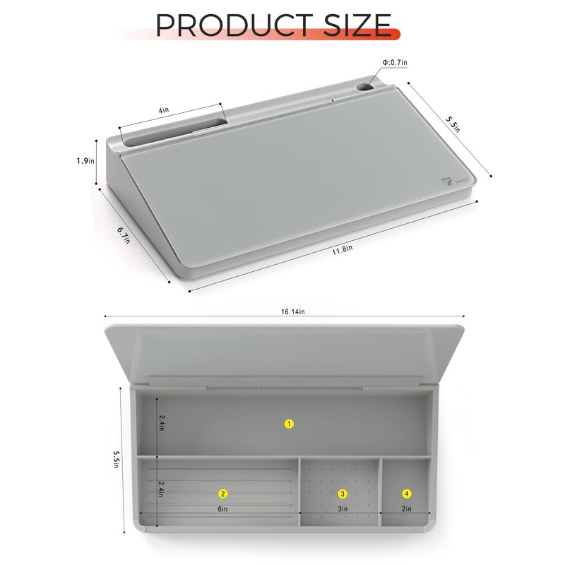 TOWON Small Compact Glass Desktop Whiteboard with Storage – 12