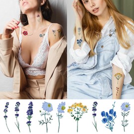 Cerlaza Watercolor Flower Fake Tattoos for Women Girls, 20 Sheets Realistic Wild Plant Temporary Tattoos Adult, Small Tiny Branch Floral Semi Permanent Tattoo Stickers on Body Art Arm Leg