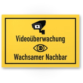 Komma Security Videoüberwachung Wachsamer Nachbar Sign - Achtung Vorsicht Videoüberwachung - Notice Sign Video Surveillance - Notice Warning
