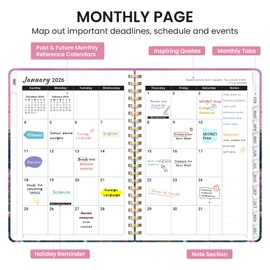 2026 Planner, Weekly and Monthly Calendar Planner for Women, Jan 2026 - Dec 2026, Hardcover Planning Agenda book with Tabs, Spiral Bound, Inner Pocket, Perfect for School Office Supplies, 6.3" x 8.5" - Twilight Bloom