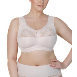 Full Cup Bra, Soft Minimiser, Without Underwire, with Lace, Large Sizes, Wide Straps, Laminated Cotton, Soft, Stable Support, Large Breasts, Comfortable for Everyday Use, cream-coloured