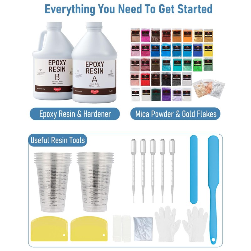 Smallbudi 2 Gallon Epoxy Resin Kit with 36 Colors Mica