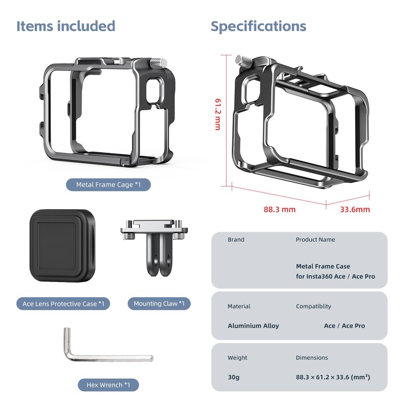 MotuTech Metal Frame for Insta360 Ace Pro/Ace Action Camera, Expansion