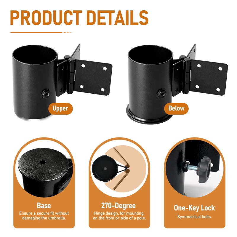 Stainless Steel Deck Umbrella Mount, Patio Railing Umbrella Holder Set