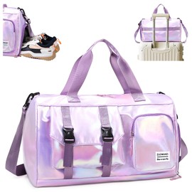 Tokeya Sports Bag Women's Travel Bag with Shoe Compartment and Wet Compartment, Waterproof Swimming Bag Women Glitter Gym Bag Girls Lightweight Foldable Duffel Bag for Sports Fitness Training Travel