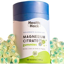 Health Hack Citrato de Magnesio en Gomitas | 180 Gummies para 3 meses | 2400mg por porción | Suplemento Alimenticio de Magnesium Citrate para Adultos | Sin Azúcar, Sin Colorantes Artificiales