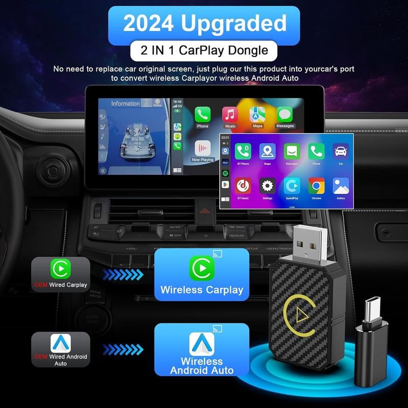 2 in 1 Wireless Apple CarPlay Adapter, for both Apple