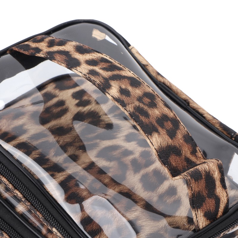 Double Layer Cosmetic Bag PVC Leopard Print Design Portable Large