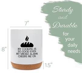 Elanze Designs My Cooking Is So Good Ceramic Cork Bottom White Large Capacity Utensil Holder Crock for Countertop Storage, Stylish & Durable for Spoons, Spatulas, and Cooking Tools