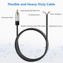RCA to Bare Wire Speaker Cable (2 Pack 20AWG 4 feet),Replacement RCA Male Plug Jack Connector Adapter to Bare Wire Open End, RCA male to repair Audio Speaker cords, RCA pigtail cable, Red and Black