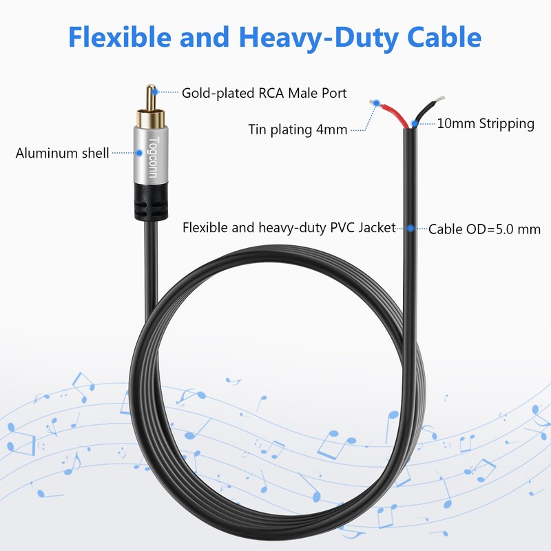 RCA to Bare Wire Speaker Cable (2 Pack 20AWG 4