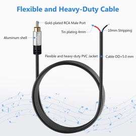 RCA to Bare Wire Speaker Cable (2 Pack 20AWG 4 feet),Replacement RCA Male Plug Jack Connector Adapter to Bare Wire Open End, RCA male to repair Audio Speaker cords, RCA pigtail cable, Red and Black
