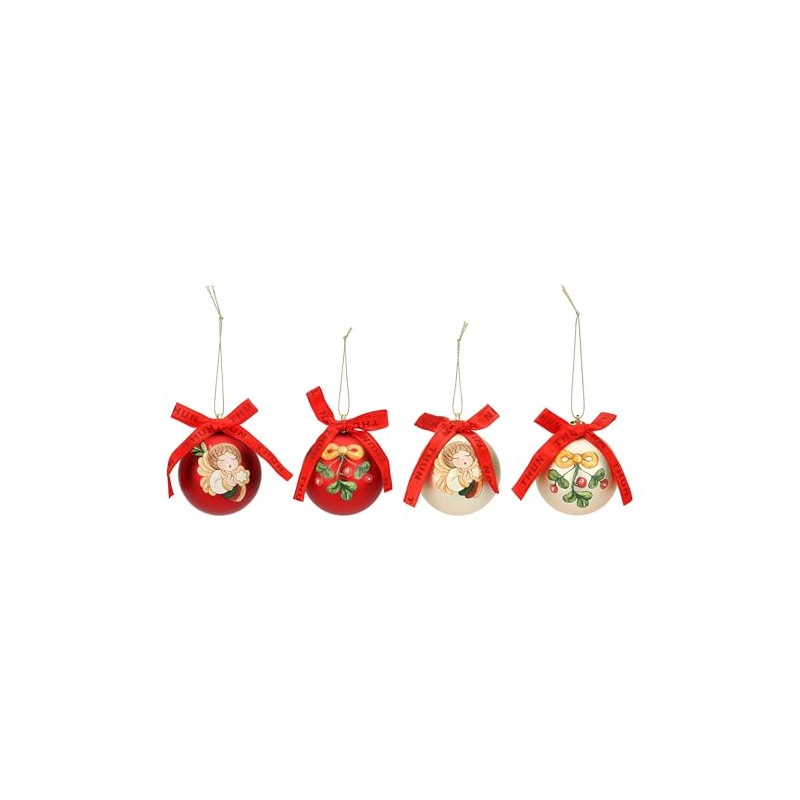 THUN, Set of 4 Christmas Baubles Red and Gold Polyester,