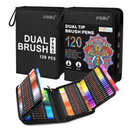 Marcadores Doble Punta Iforu 120 Colores Plumones Acuarela Papel