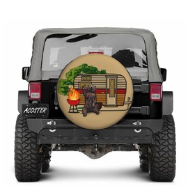 Aocster Spare Tire Cover for RV, Trailer, SUV, Off-Road Vehicle, Camper, Trucks Waterproof Sun Protection Black (Camper and Bear, 15" for tire Diameter 27.55"-29.52"/70-75cm)