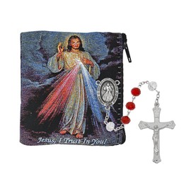 Needzo Beautiful Red & White Rhinestone Divine Mercy Rosary