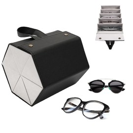 CHENKEE Sunglasses Storage Box, 6 Compartments, Foldable Glasses, Display Box, Portable Glasses Box, Hanging Glasses Case for Multiple Glasses, Glasses Storage (Black)