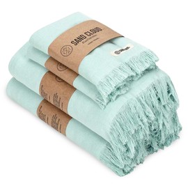 Sand Cloud Turkish Bath Towels Bundle for Bathroom, Set of 4 (Terra Seaglass) - Large Size - 100% Certified Organic Cotton Yarn is Lightweight, Soft & Absorbent - Premium Bath Towels Dry Faster
