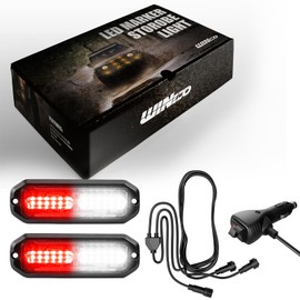 WINECO Red White Sync Feature Ultra Slim 12-LED Surface Mount Flashing Strobe Lights for Firfighter Trucks Car Vehicles LED Mini Grille Light Head Emergency Beacon Hazard Warning lights