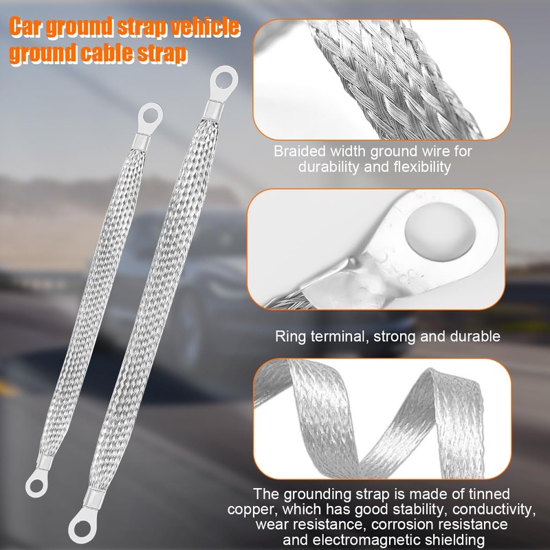 Sandfren 14PCS Car Ground Straps, 10/12 Inch Copper Tinned Braided