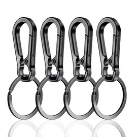 Mabor Pack of 4 Key Ring Carabiner, Key Rings with Quick Release Clips, Robust Metal Key Ring, Zinc Alloy Holder, Organiser Hook for Hanging in Backpack, Car Keys, black