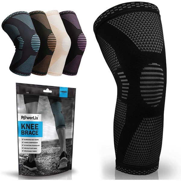 POWERLIX Knee Compression Sleeve - Best Knee Brace for Knee Pain for Men & Women – Knee Support for Running, Basketball, Weightlifting, Gym, Workout, Sports – Please Check Sizing Chart