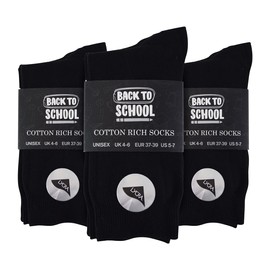 6 Multipack Childrens Plain School Socks | Boys & Girls | 3 Sizes | Cotton Rich Socks (7-10 Years, Black)