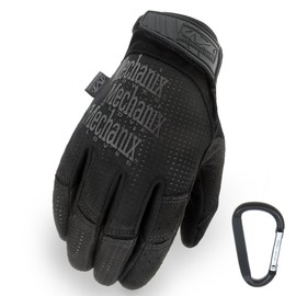 Mechanix Wear tactical vent glove, extremely breathable, touch screen compatible and abrasion resistant and gear carabiner in black and coyote, size S, M, L, XL - l